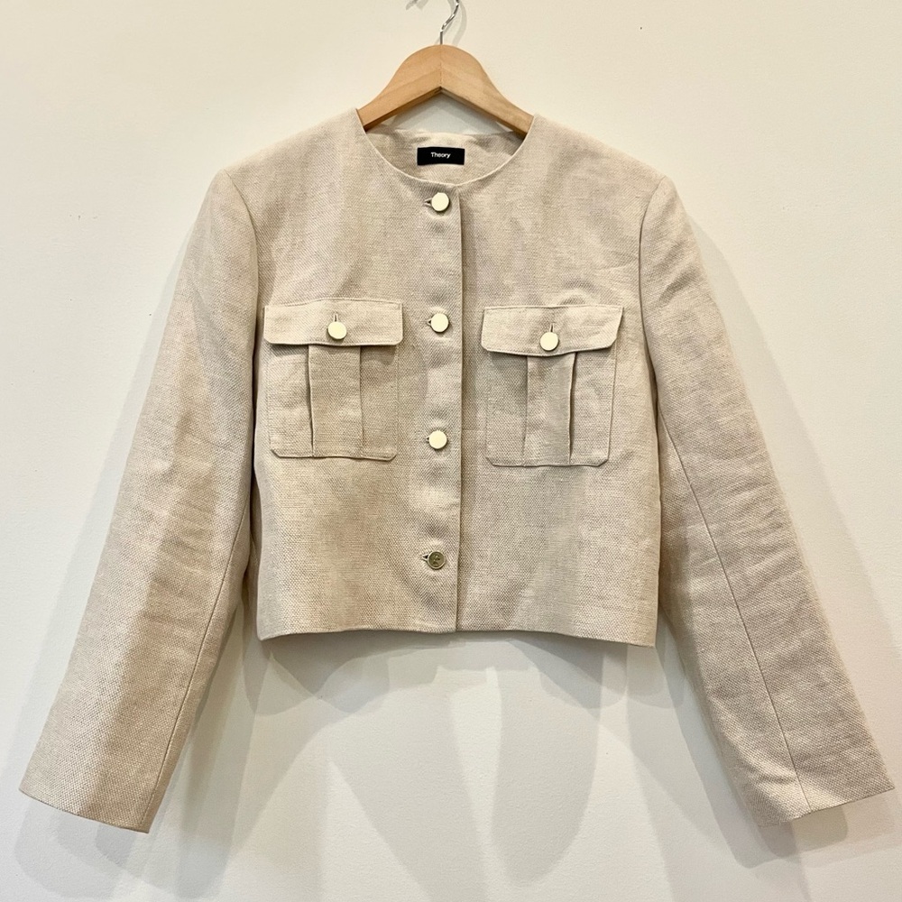 Theory Military Jacket in Basket Weave Linen Size 14 NWT - Picture 3 of 13
